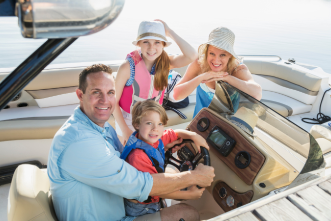 A family together on their boat. 